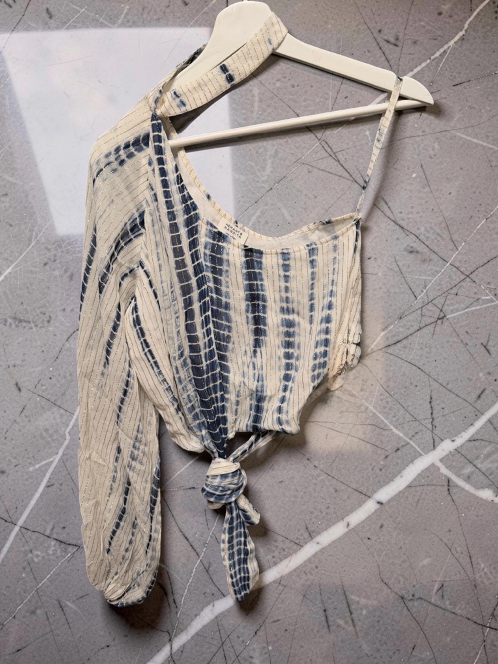 Hemant Nandita Shibori Tie Dye Gold Metallic One Shoulder Crop Top Size Small - Picture 1 of 9